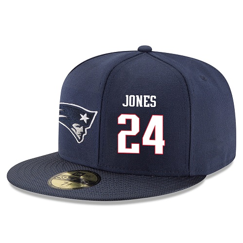 NFL New England Patriots #24 Cyrus Jones Stitched Snapback Adjustable Player Hat - Navy/White